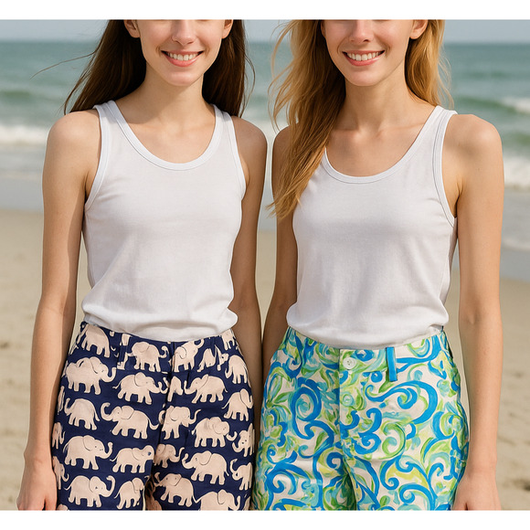 Lot of 2 Lilly Pulitzer The Callahan Shorts Womens 2 Blue Swirl Elephant Beach - Picture 1 of 16